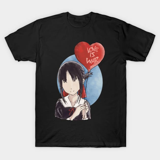 Kaguya sama Kaguya shinomiya holding a heart-shaped red balloon with blue moon background in an aesthetic watercolor art T-Shirt by Animangapoi